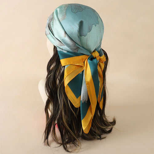Bohemian Style Floral Print Women’s Square Silk Scarf Satin Head Wrap