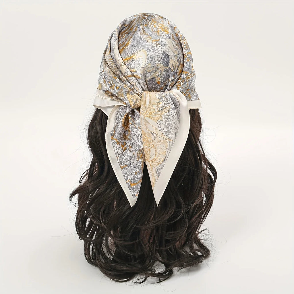 Bohemian Style Floral Print Women’s Square Silk Scarf Satin Head Wrap