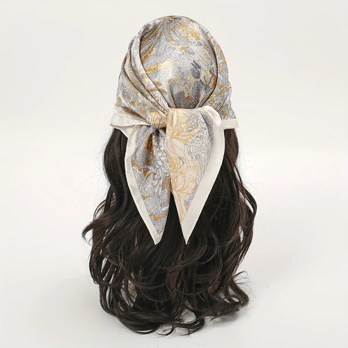 Bohemian Style Floral Print Women’s Square Silk Scarf Satin Head Wrap