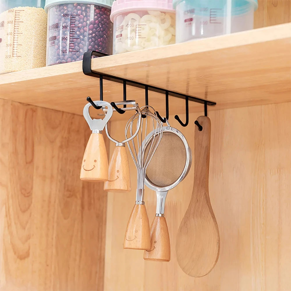Multifunction 6 Hook Coffee Cup Mug Holder Black White Hooks Shelf