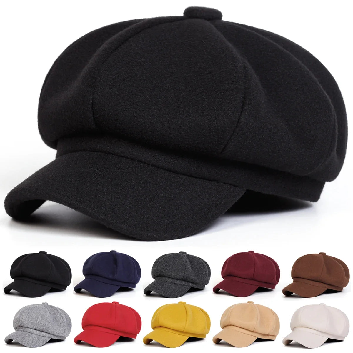 Woolen solid color beret fashion outdoor cotton hat autumn and winter