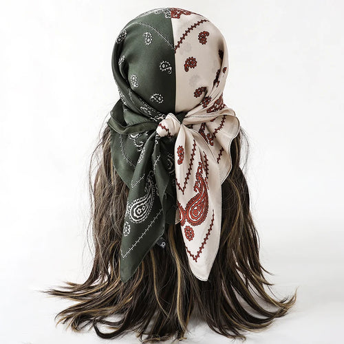 Bohemian Style Floral Print Women’s Square Silk Scarf Satin Head Wrap