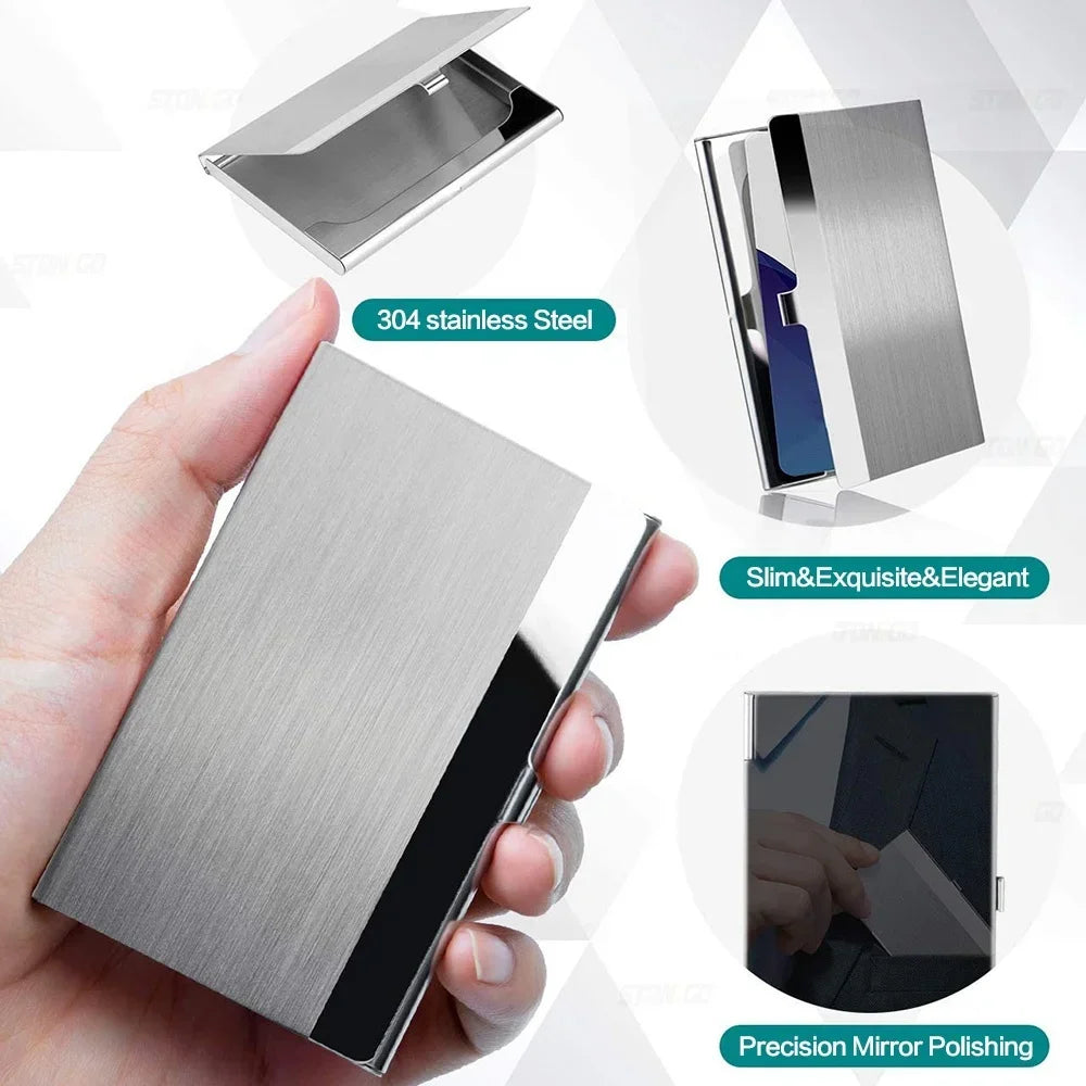 Premium Ultra Thin Stainless Steel Business Card Holder - Silver Metal