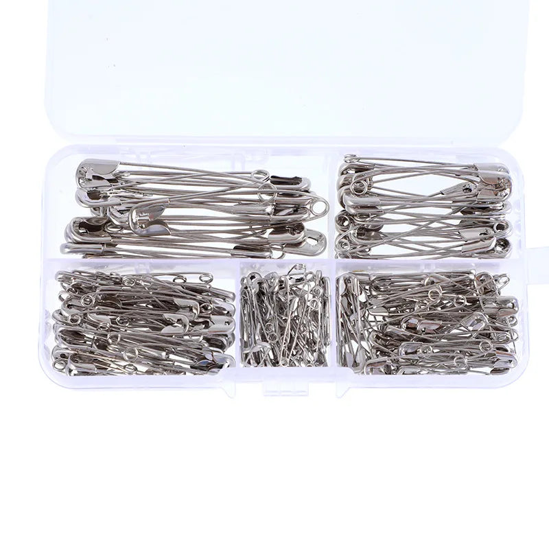 Silver Safety Pins Kit With Storage Box for Clothes Sewing And Jewelry