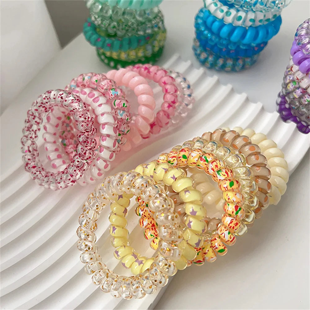 6pcs Sweet Cute Colorful Spiral Hair Ties Resin Jelly Coil Hair Rings