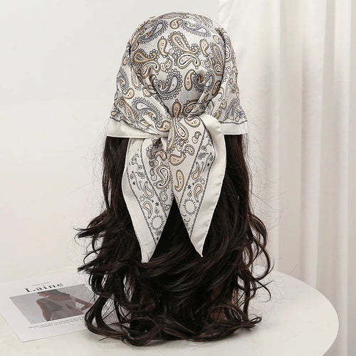 Bohemian Style Floral Print Women’s Square Silk Scarf Satin Head Wrap