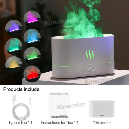USB Desktop Flame Aroma Diffuser Humidifier 7 Colors Simulation Light