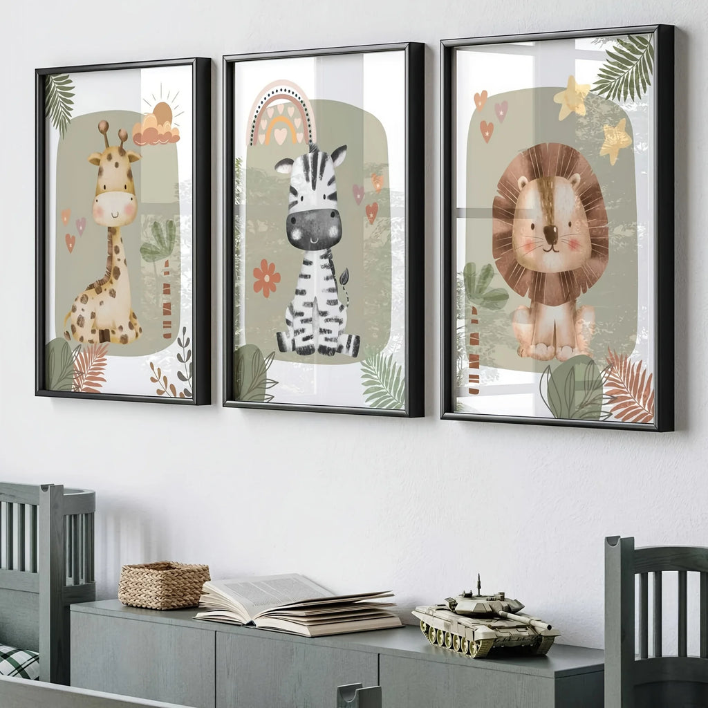 3 Pcs/Set Giraffe Lion & Zebra Animal Canvas Print Safari Wall Art