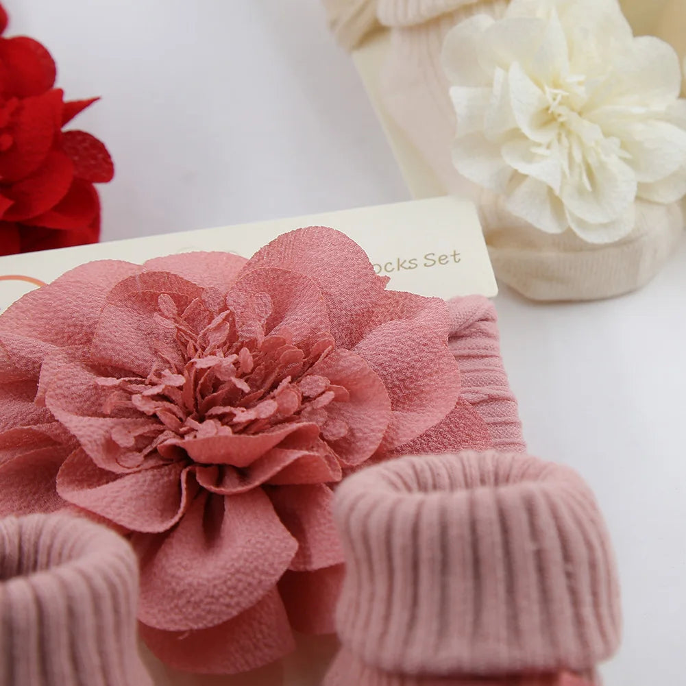 3Pcs/Set Lace Flower Baby Headbands Socks Cotton Non-slip Anklet 0-12M