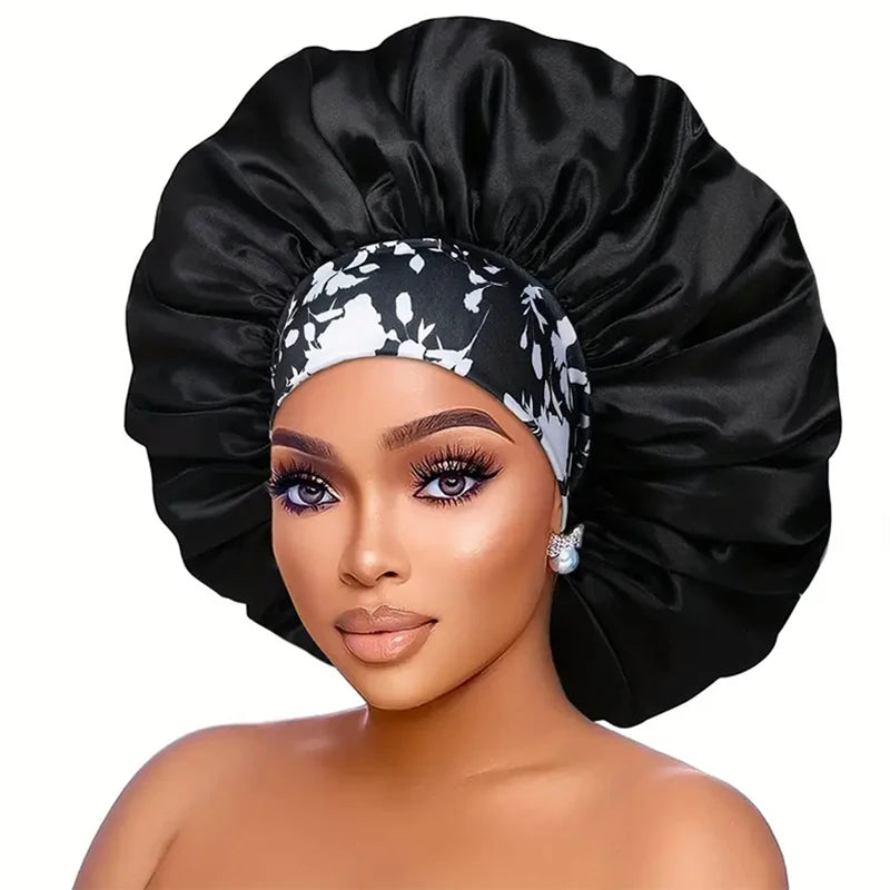 Women Silky Satin Hair Bonnet Thick Hair Sleep Cap Elastic Band Beanie