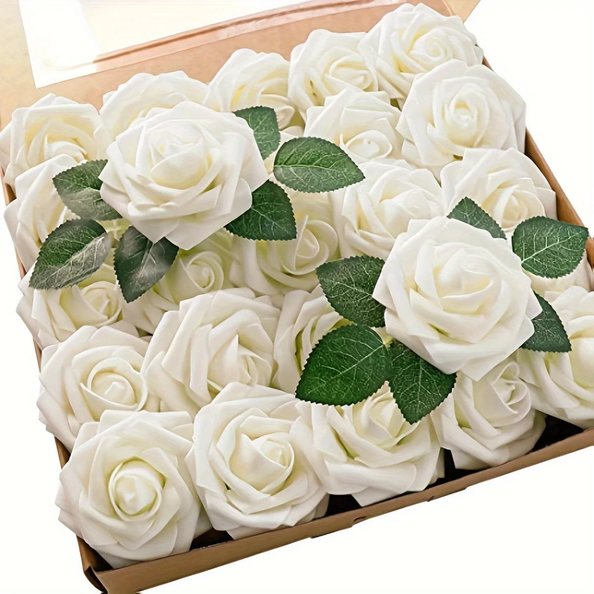 25 Pcs Artificial Flowers, Fake Flowers Roses W/Stem For DIY Wedding