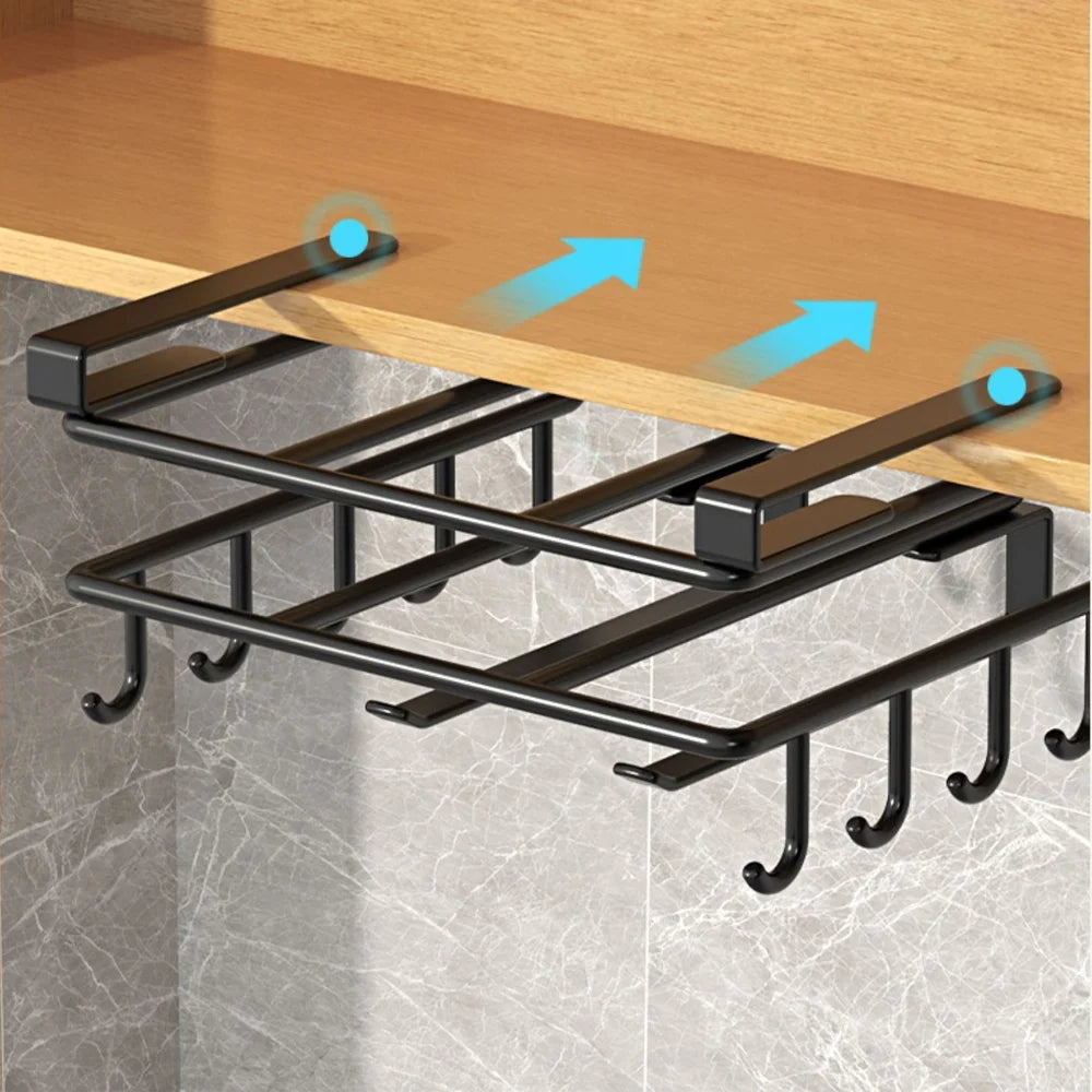 Kitchen Hanging Organizer Rack with Hooks Under Cupboard Paper Towel