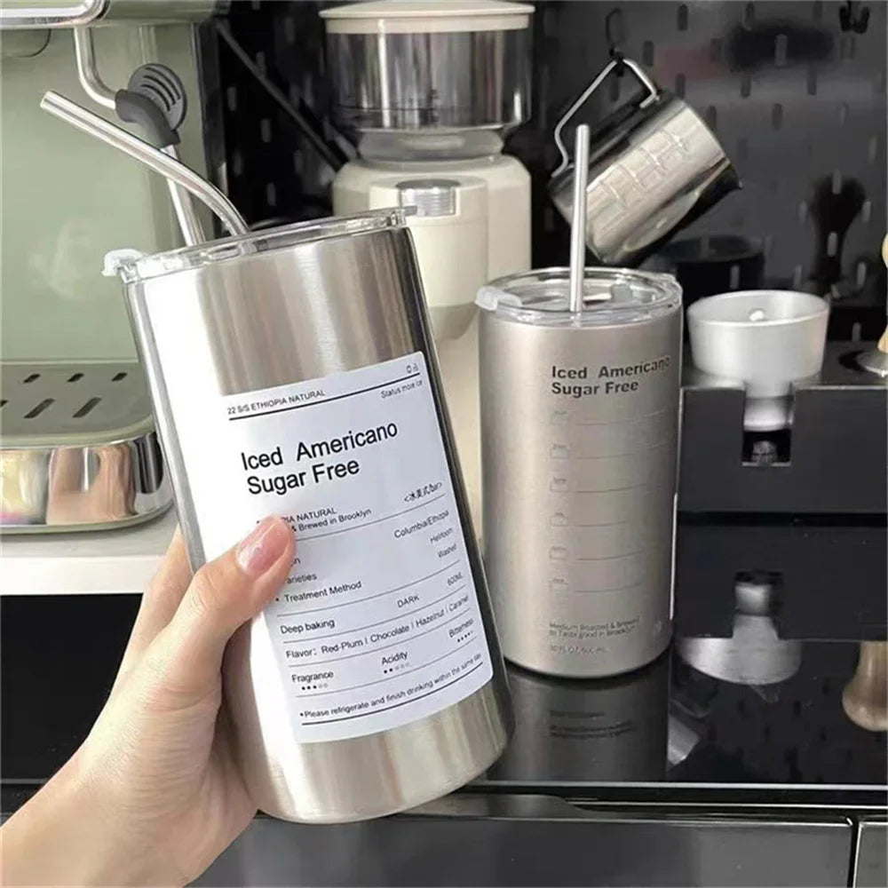 Portable 600ml Thermos Cup 304 Stainless Steel Coffee Mug Thermal