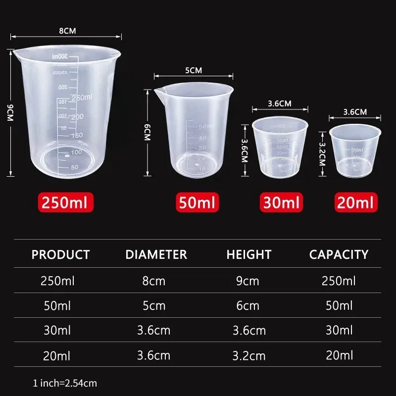 6Pcs Plastic Measuring Cups Set - Clear Graduated Beaker with Spout
