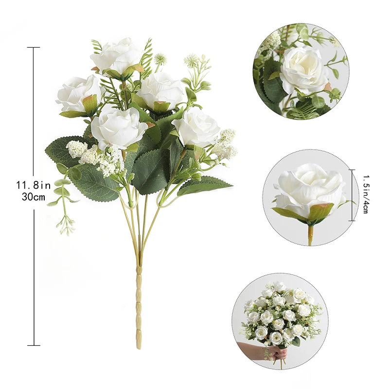30cm Rose White Silk Bouquet Peony Artificial Flower 5 Big Head 4