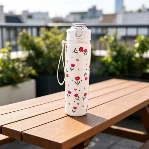 750ML Cute Strawberry Cherry Flower Bowknot Printed Tumbler with Pure