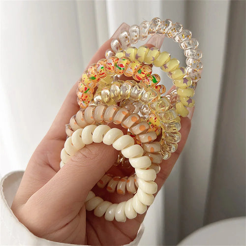 6pcs Sweet Cute Colorful Spiral Hair Ties Resin Jelly Coil Hair Rings