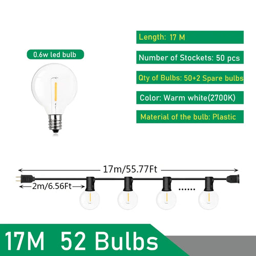 Outdoor String Lights LED G40 Festoon Fairy Patio Garland