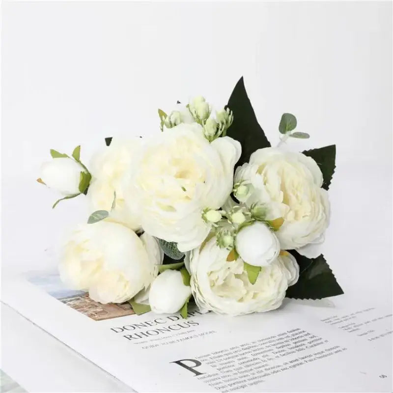 Artificial Flowers Peony Bouquet Silk Rose Vase for Home Decor Garden