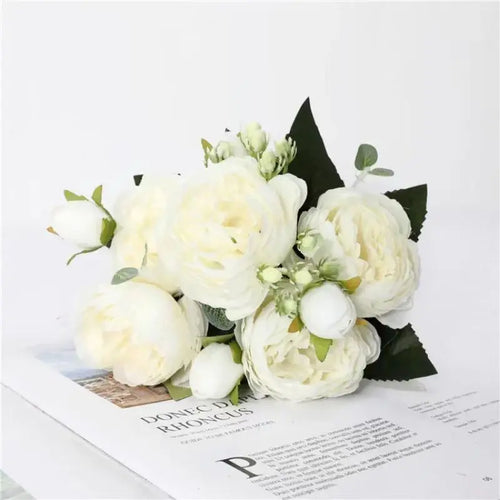 Artificial Flowers Peony Bouquet Silk Rose Vase for Home Decor Garden