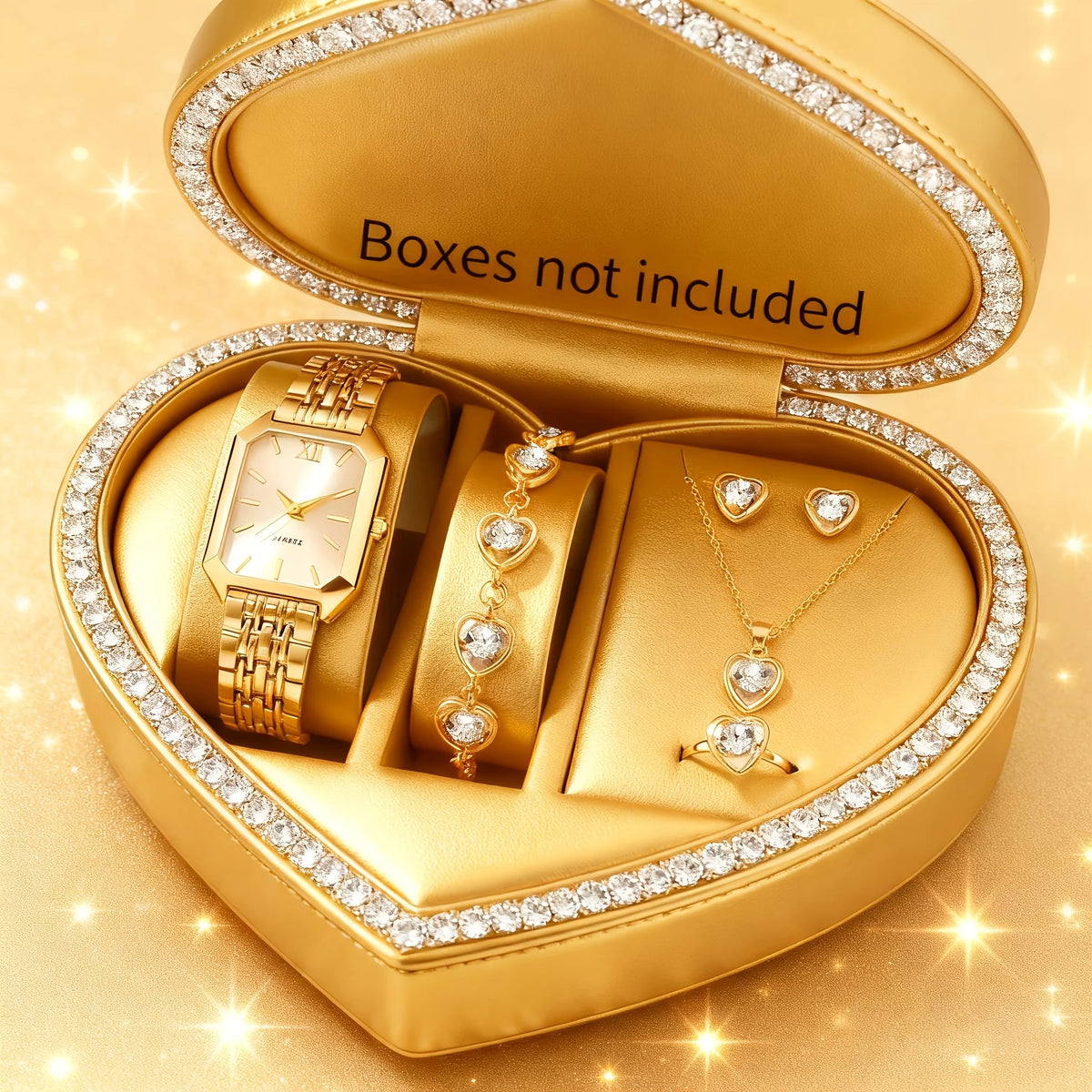 6PCS Elegant Rectangle Women Quartz Watch Rhinestone Jewelry Set