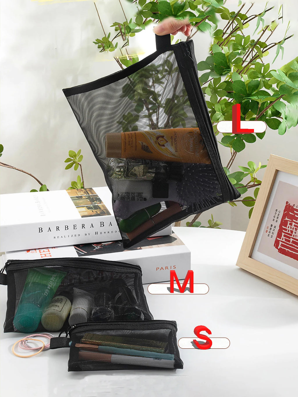 1/5/10pcs Mesh Clear Cosmetic Bags Women Black Makeup Bag Portable