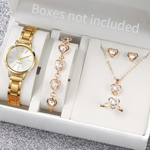 6PCS/Set Fashion Women's Quartz Watch Stainless Steel Band Wrist