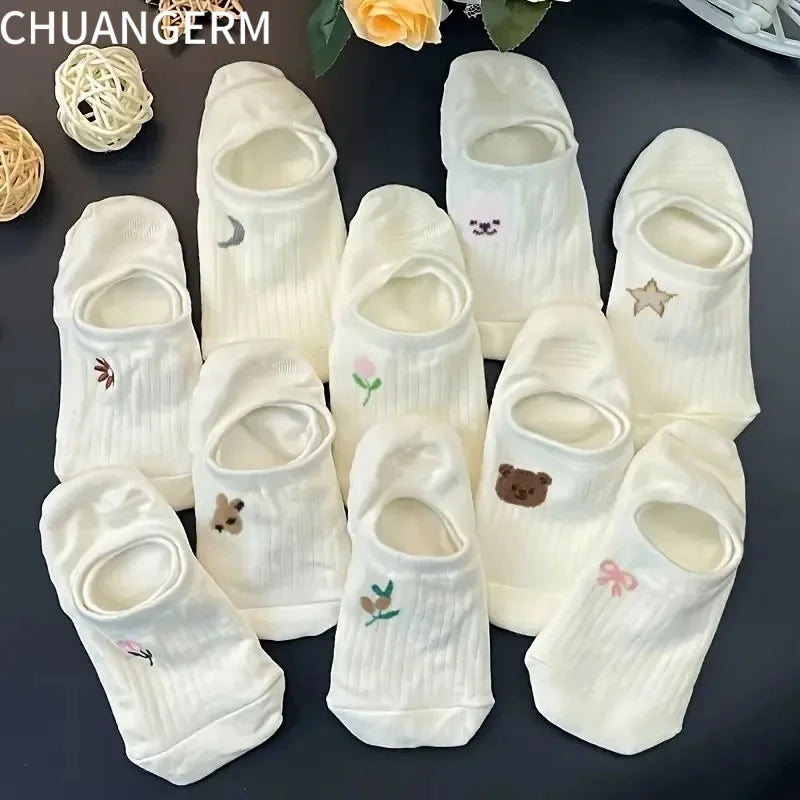 CHUANGERM 10 Pairs Cute Cartoon Pattern Socks Women's Ankle Stockings