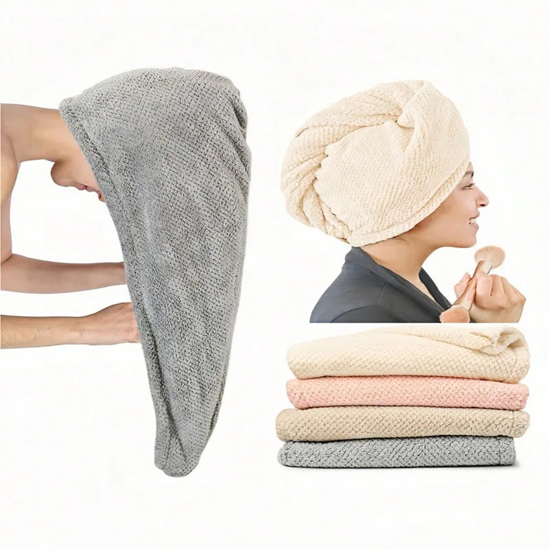 Solid Color Hair Towel Textured Dry Hair Cap 9.8 x 25.5 Inch Absorbent