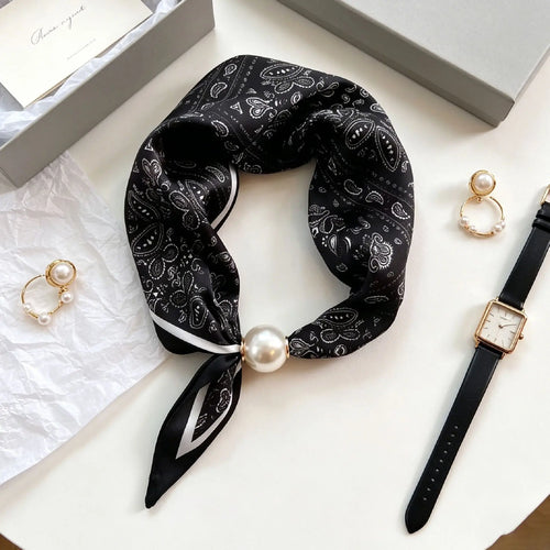Elegant Chic Pearl Stripe Scarfs Women Fashion Convenient Magnetic