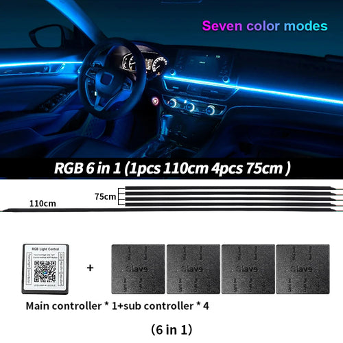 Universal LED Car Ambient Light RGB 64 213 Color Acrylic Strips