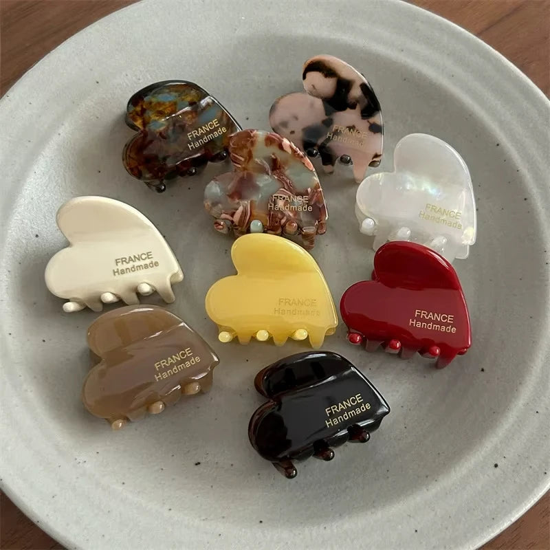 3.5cm Small Hair Claw Acetate Hair Crabs Cute Heart Shaped Hairclips