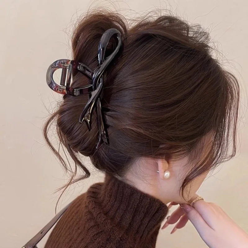 13cm Glossy Acrylic Ribbon Bow Hair Clip Crab Style Shark Ponytail