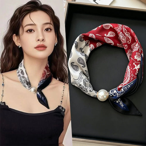 Elegant Chic Pearl Stripe Scarfs Women Fashion Convenient Magnetic