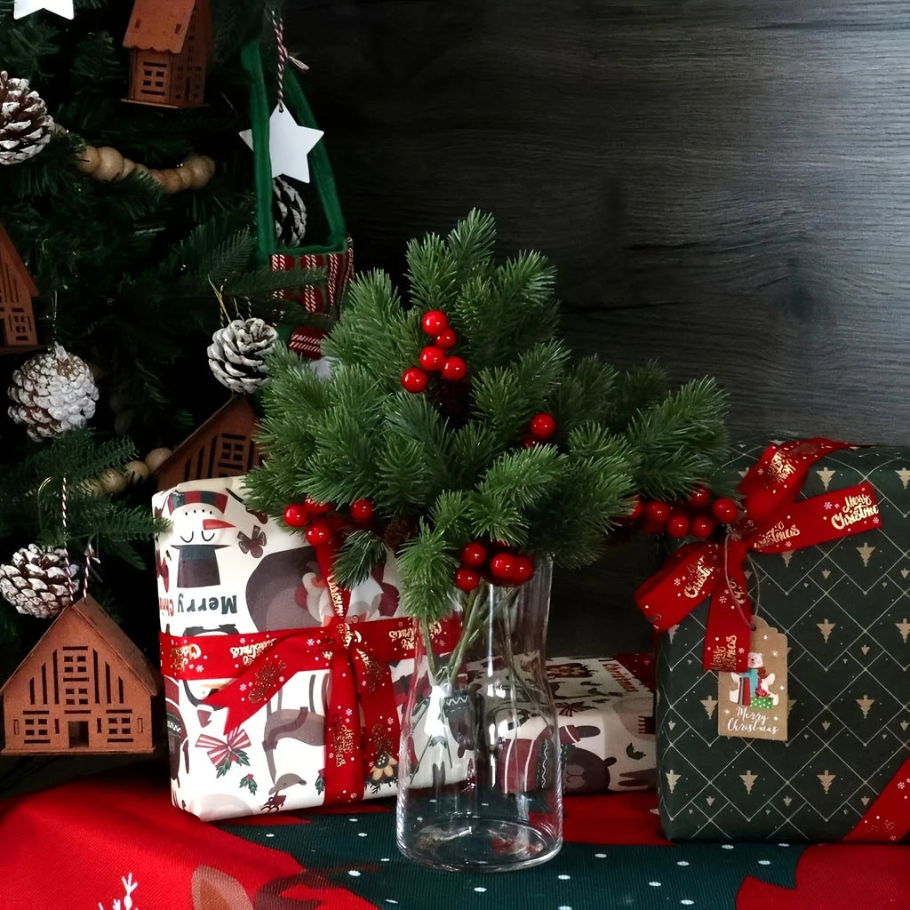 60 Pcs Artificial Pine Needles Berry Bouquet Christmas Decoration