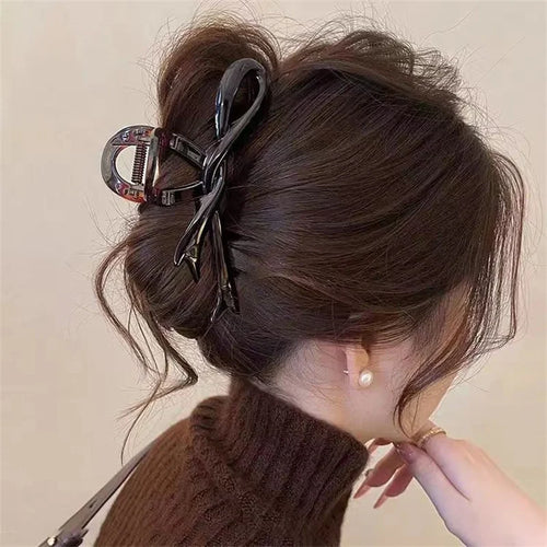 13cm Glossy Acrylic Ribbon Bow Hair Clip Crab Style Shark Ponytail