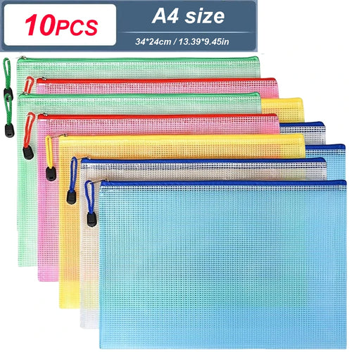 5-100PCS Stationery Storage Folder File Mesh Zipper Pouch A4/A5/A6