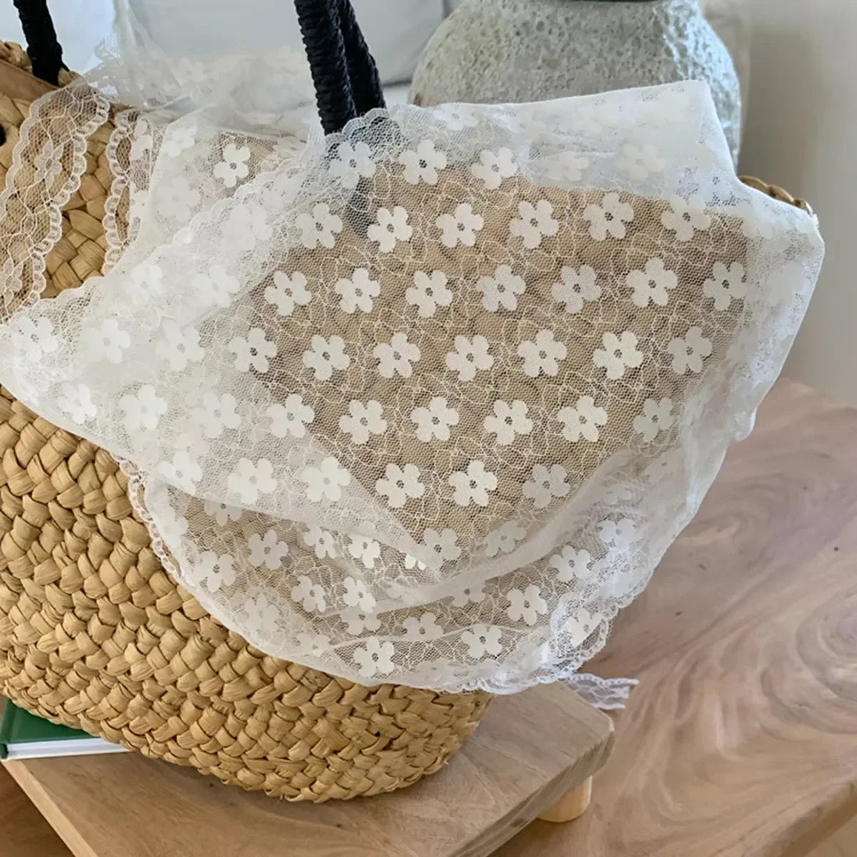Elegant Lace Triangle Scarf for Women White Sweet Floral Design