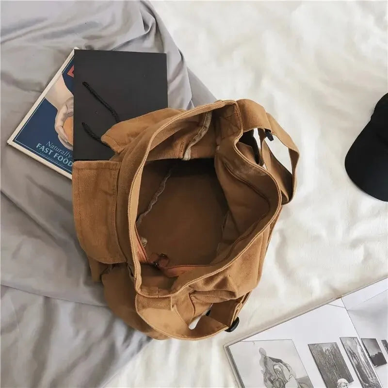 Classic Vintage Canvas Shoulder Bag Women Solid Soft Travel Women