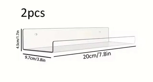 2pc Clear Acrylic Storage Rack Wall Mounted Book Floating Shelf Makeup