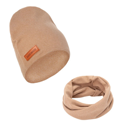 2Pcs/Lot Faux Cashmere Baby Turban Hats Scarf Set Newborn Kids Leather