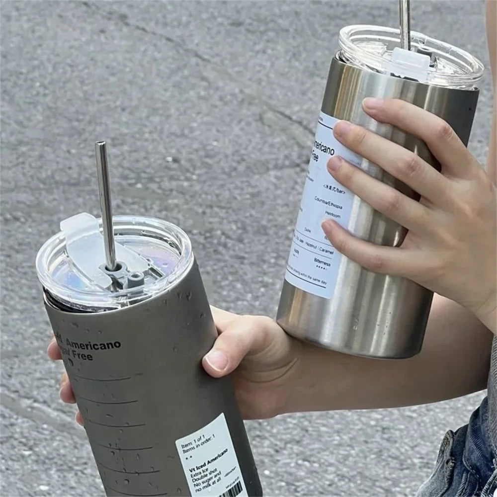 Portable 600ml Thermos Cup 304 Stainless Steel Coffee Mug Thermal