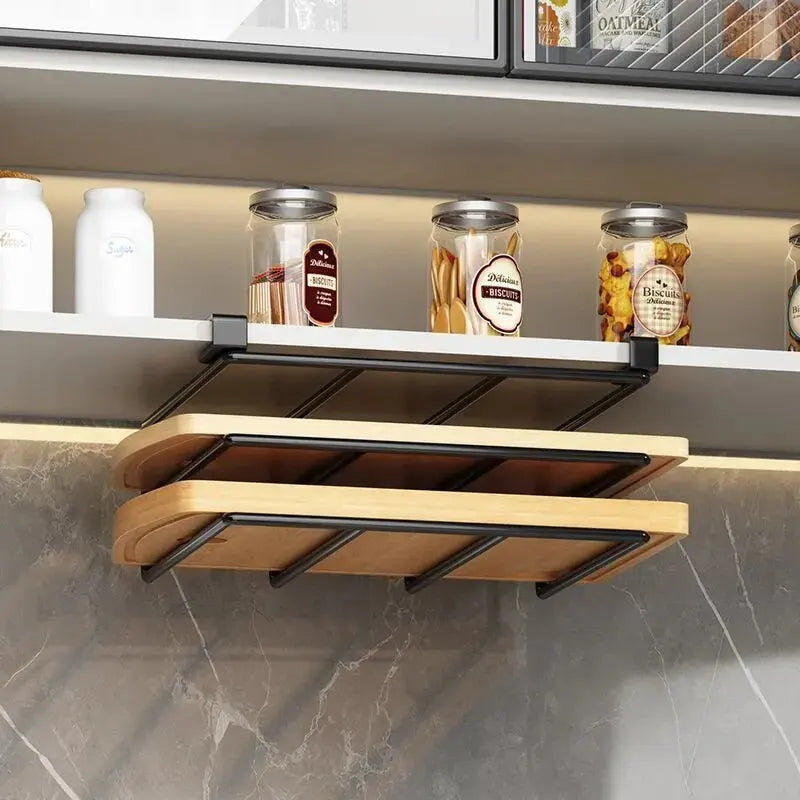 Kitchen Hanging Organizer Rack with Hooks Under Cupboard Paper Towel
