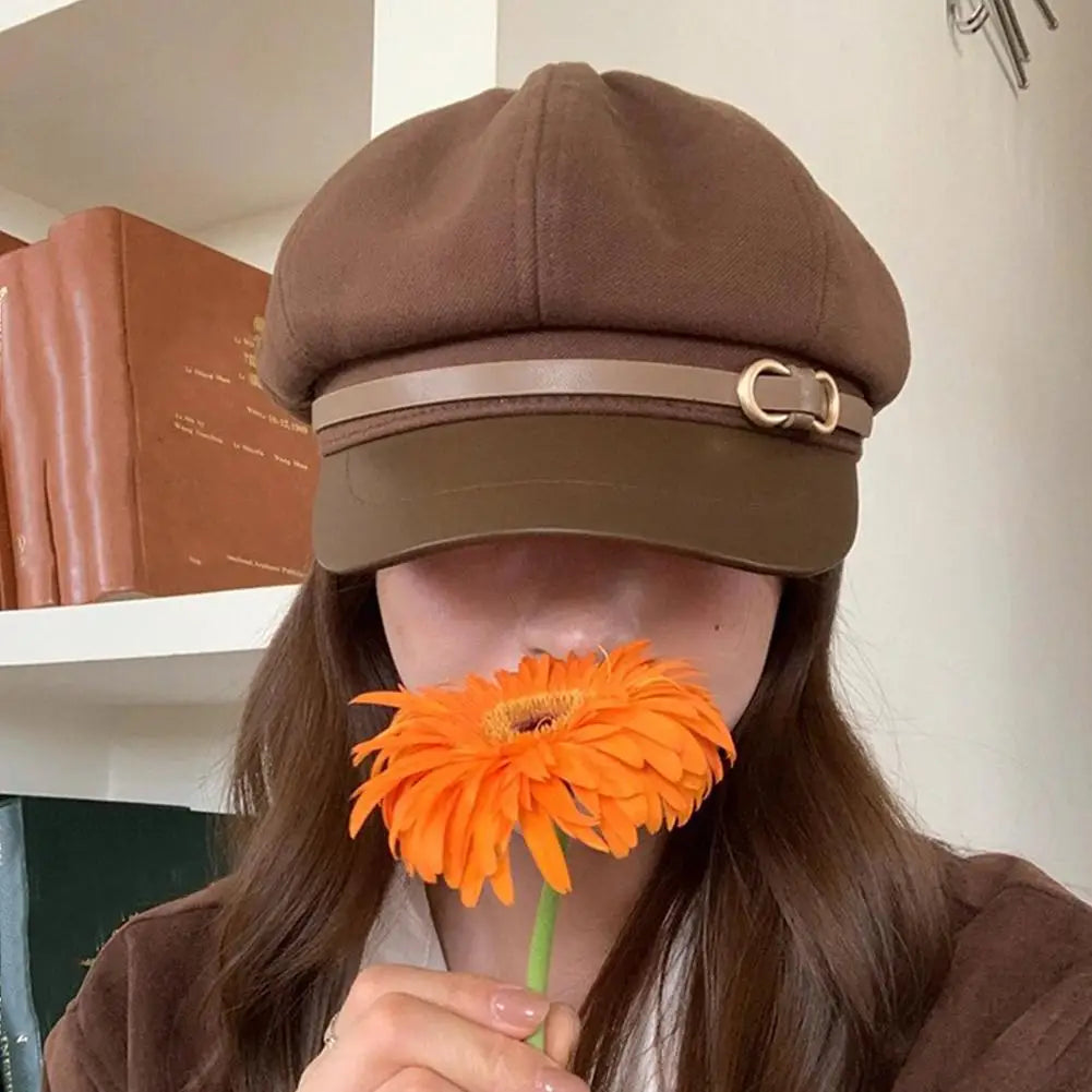 Retro British Style Beret for Women, Versatile Octagonal Newsboy Cap
