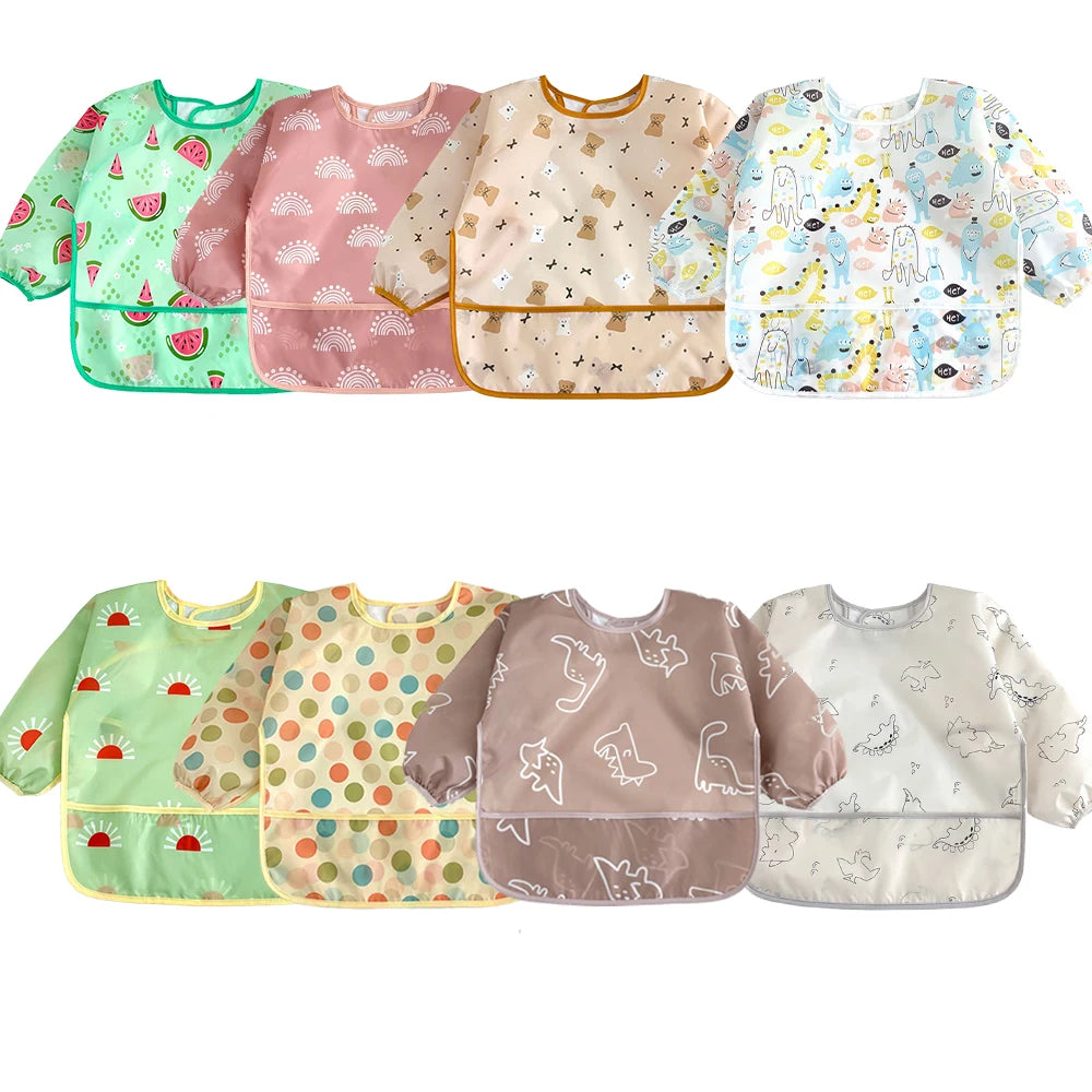 Waterproof Full Sleeve Baby Bibs Children Apron Long Sleeve Feeding