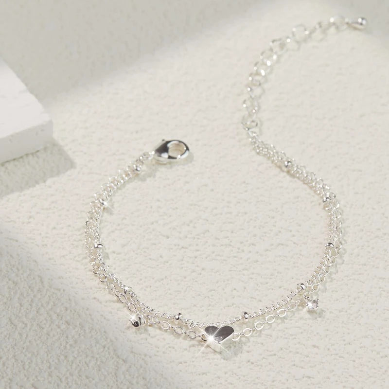 925 Sliver Plated CZ Anklet Bracelets for Women Girl Trendy New