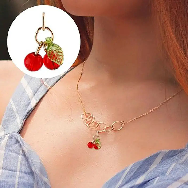 10pcs Red Cherry Charms Cute Glass Red Fruit Pendants with Loop DIY