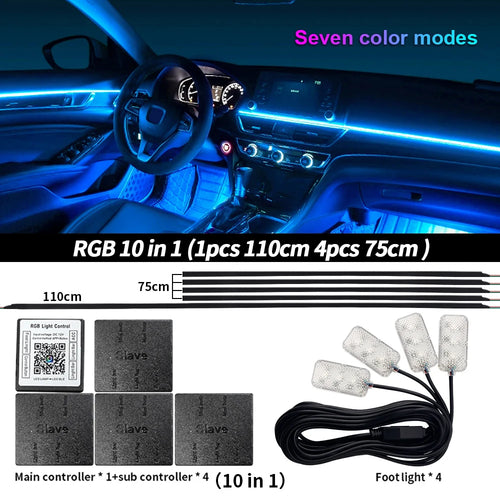 Universal LED Car Ambient Light RGB 64 213 Color Acrylic Strips