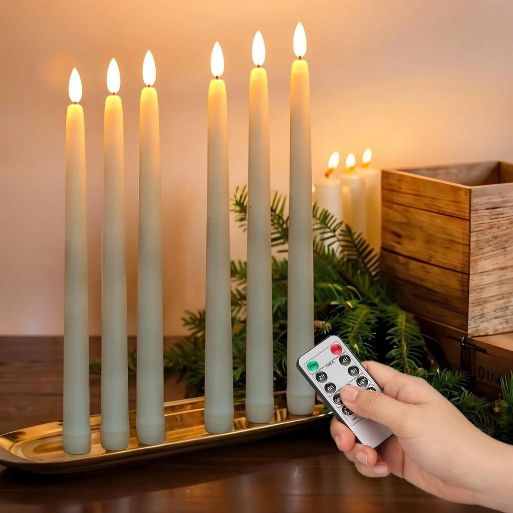 LED Flameless Taper Candles Flickering with 10-Key Remote 11" Battery
