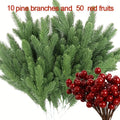 60 Pcs Artificial Pine Needles Berry Bouquet Christmas Decoration